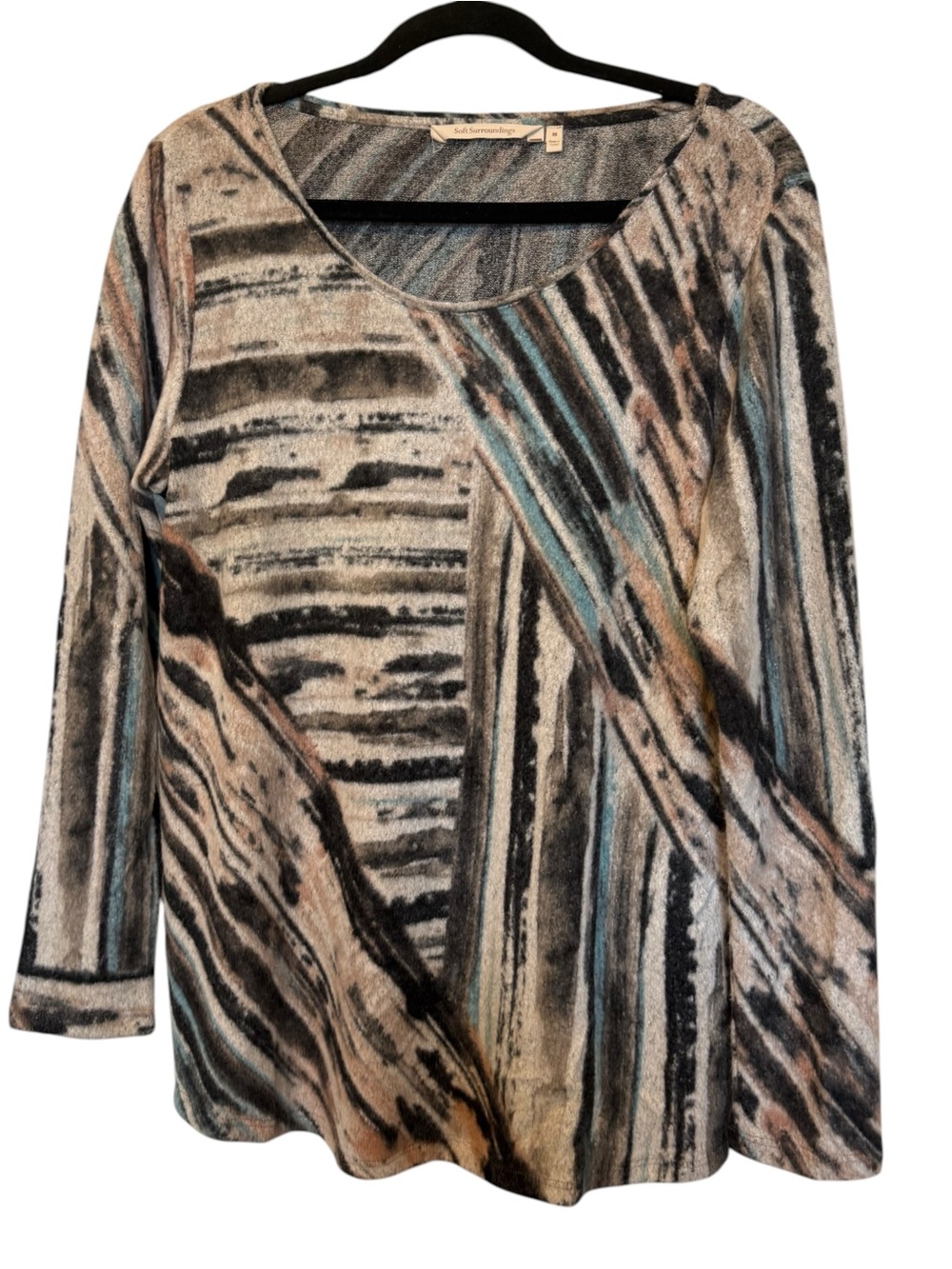 Soft Surroundings Beige Multi Abstract Stripe Long Sleeve Top